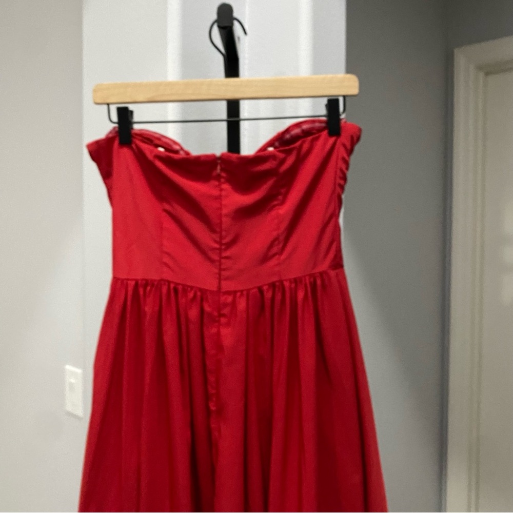 ML Monique Lhuillier Strapless High Low Maxi Gown Dress Red Women's Size 4 - Picture 12 of 14